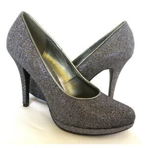 New M.P.S. Silver Pewter Deitrich Glitter Women's High Heel Pumps Sz 7